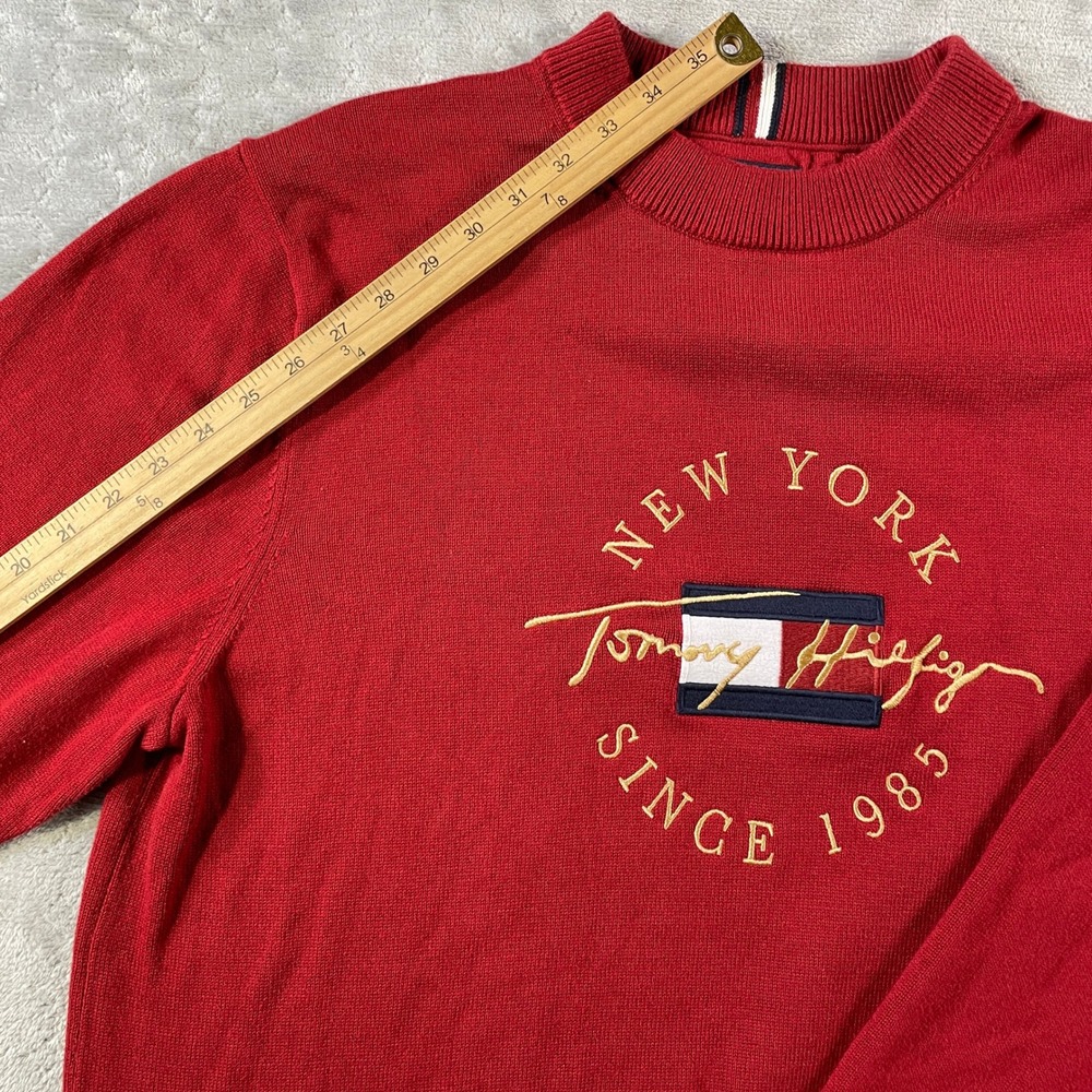 Tommy Hilfiger Sweater Mens XL Red Crewneck Embroidered Logo Preppy Casual - Picture 4 of 11
